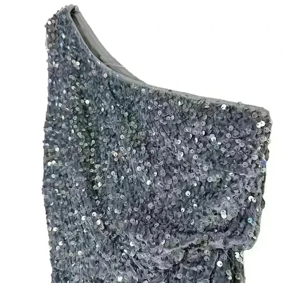 One Shoulder Sequin Sparkle High Slit Wrap Formal Evening Dress Silver S - Picture 6 of 12